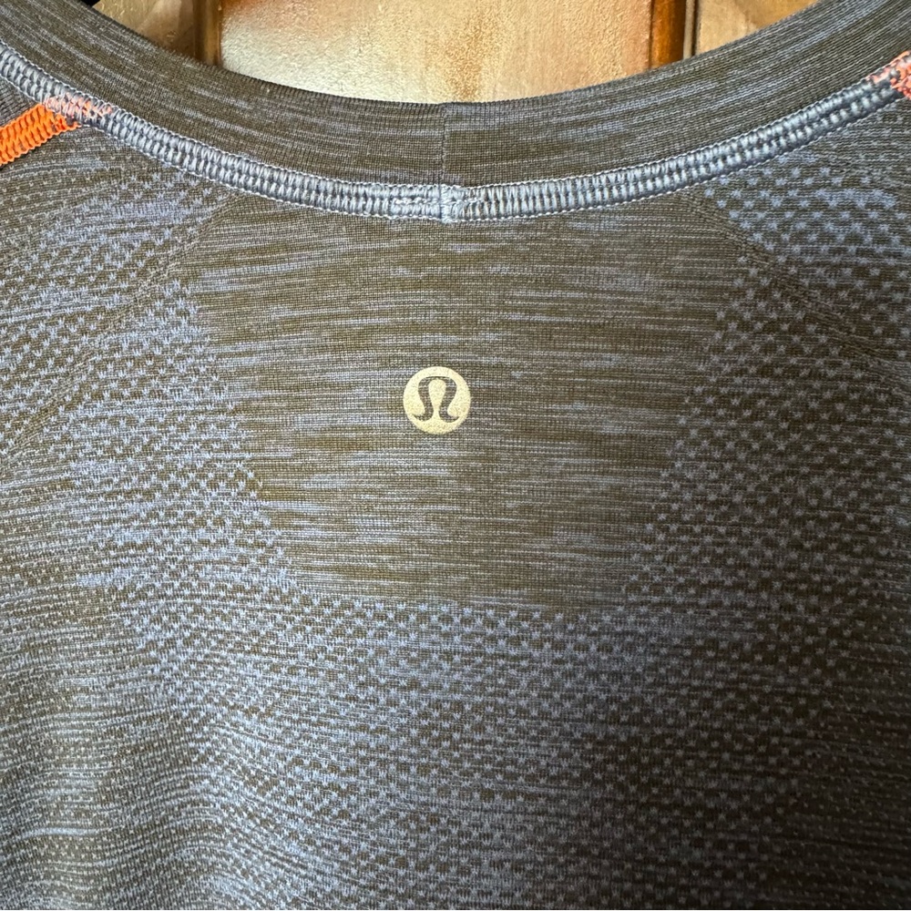 Men's Long Sleeve Heathered Performance Crew Neck Shirt - Navy with Orange Trim